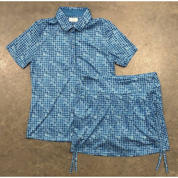 Greg Norman Tops - Greg Norman ML75 Golf Polo & Skort Set Womens Medium Blue Tile Print Performance